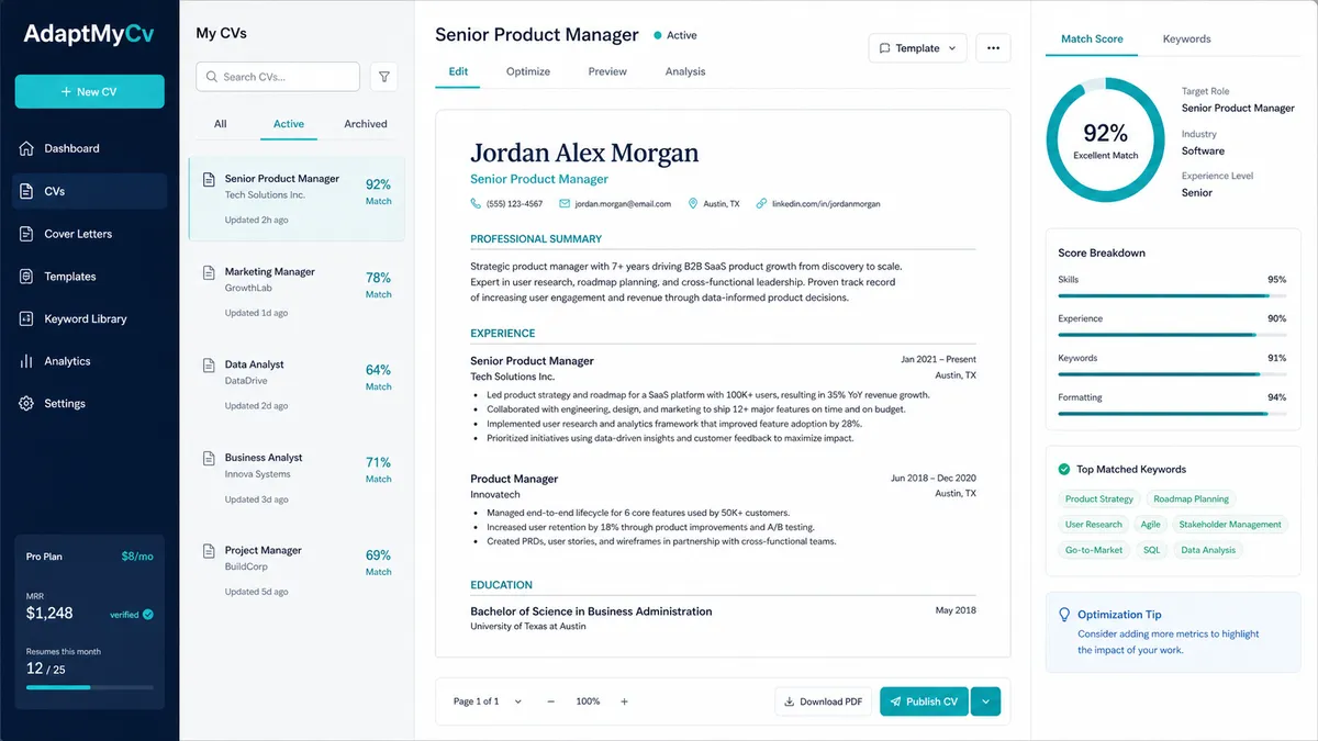 AdaptMyCv application overview