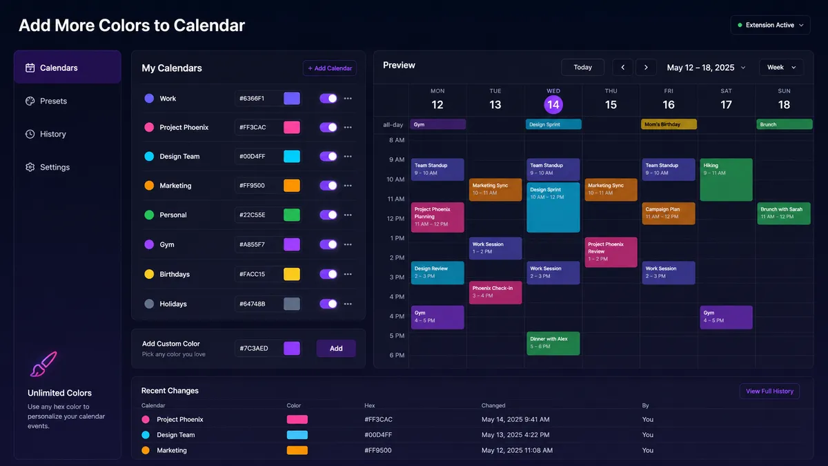 Add More Colors to Calendar application overview