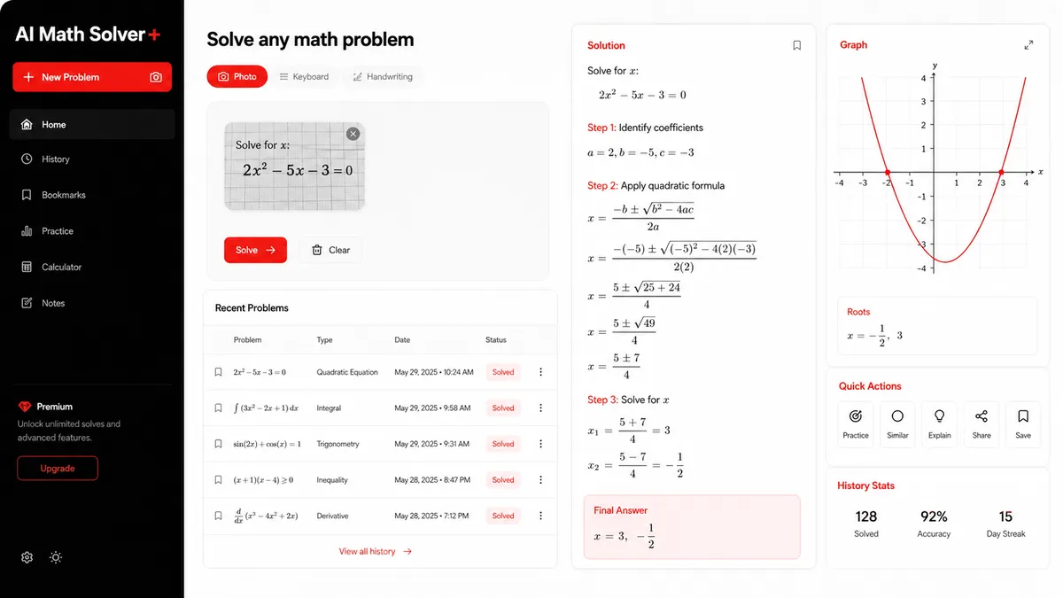 AI Math Solver+ application overview