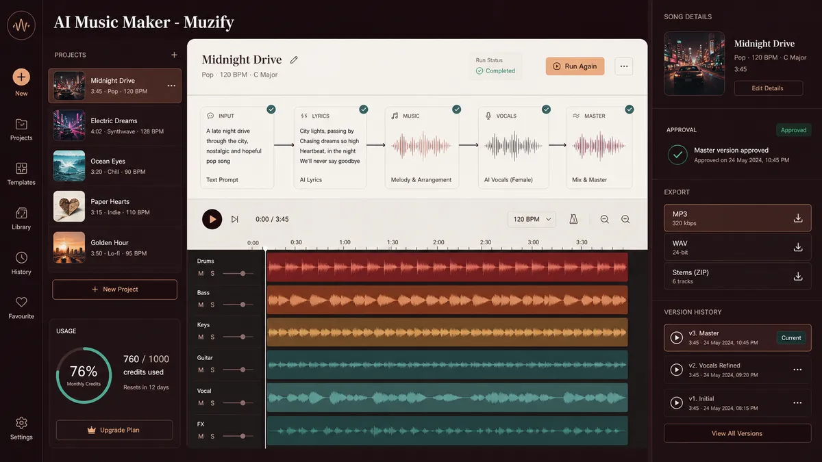 AI Music Maker - Muzify application overview