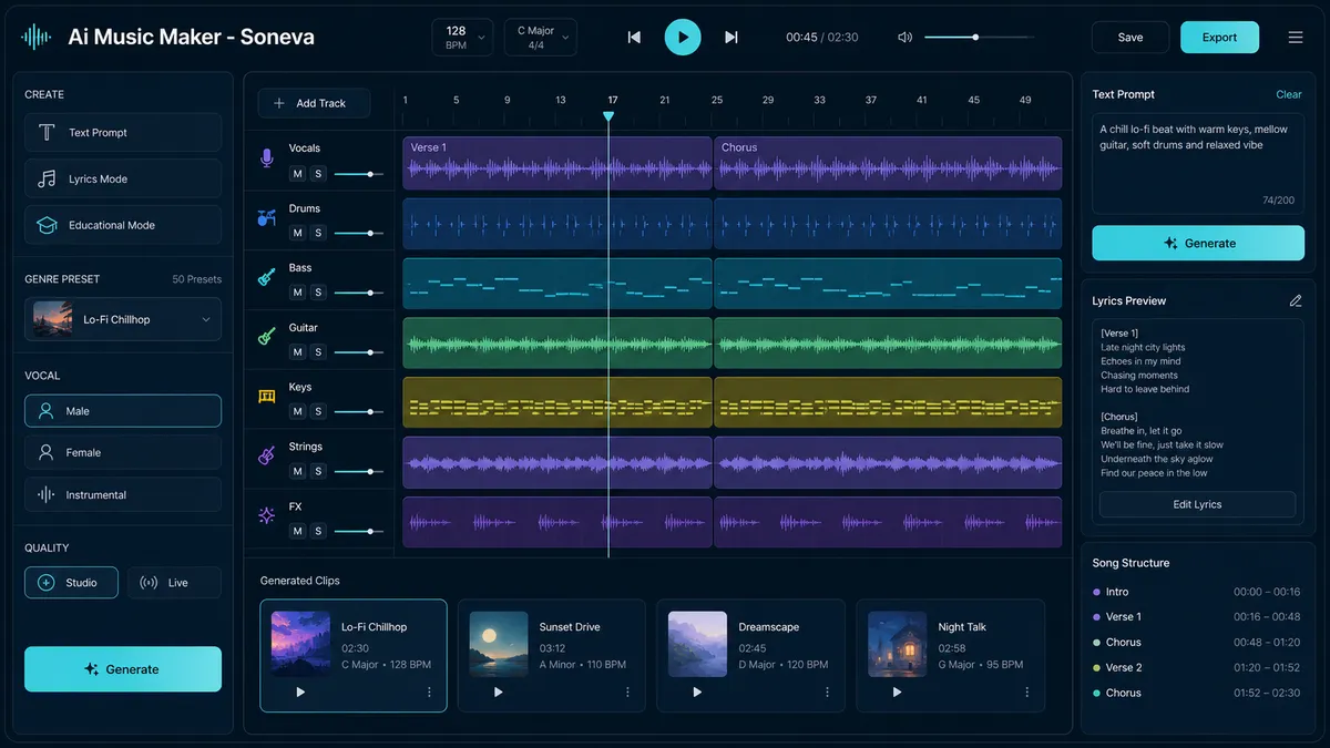 Ai Music Maker - Soneva application overview