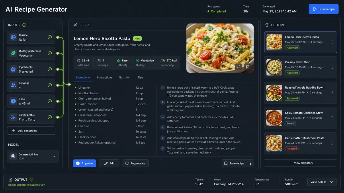 AI Recipe Generator application overview