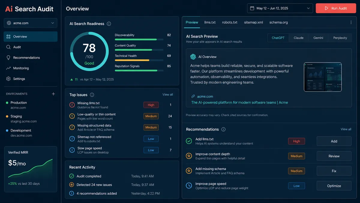 Ai Search Audit application overview