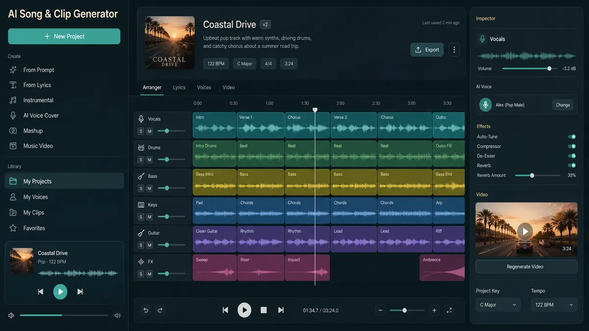AI Song & Clip Generator application overview