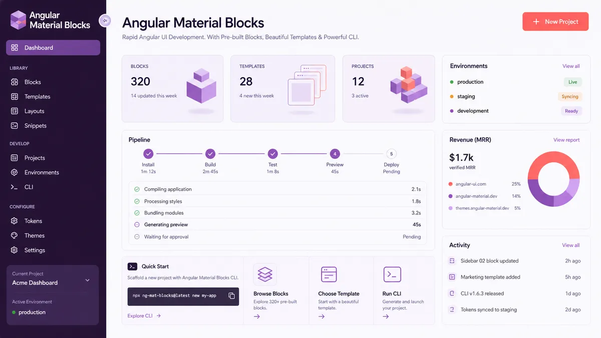 Angular Material Blocks application overview