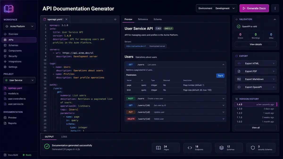 API Documentation Generator application overview