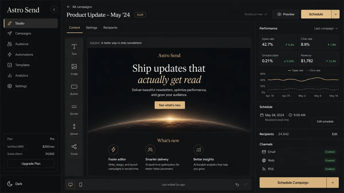Astro Send application overview