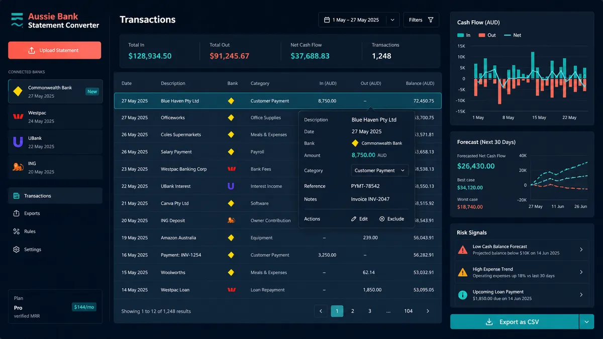 Aussie Bank Statement Converter application overview