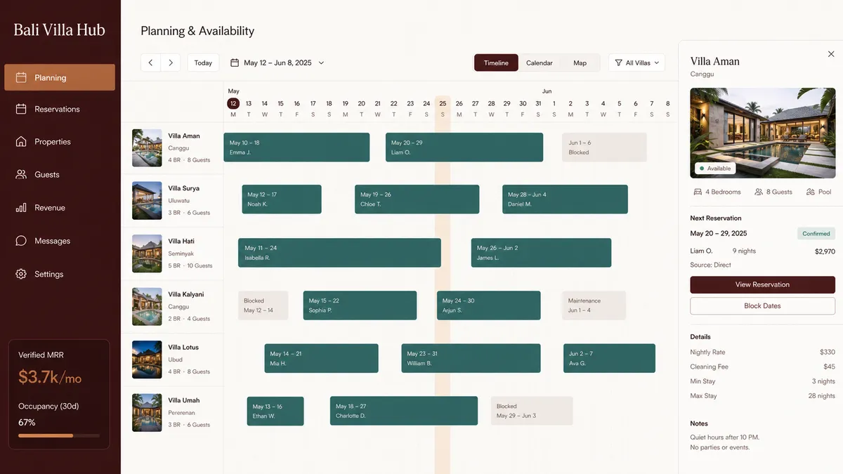 Bali Villa Hub application overview