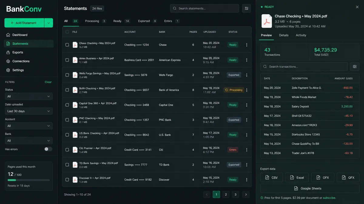 BankConv application overview