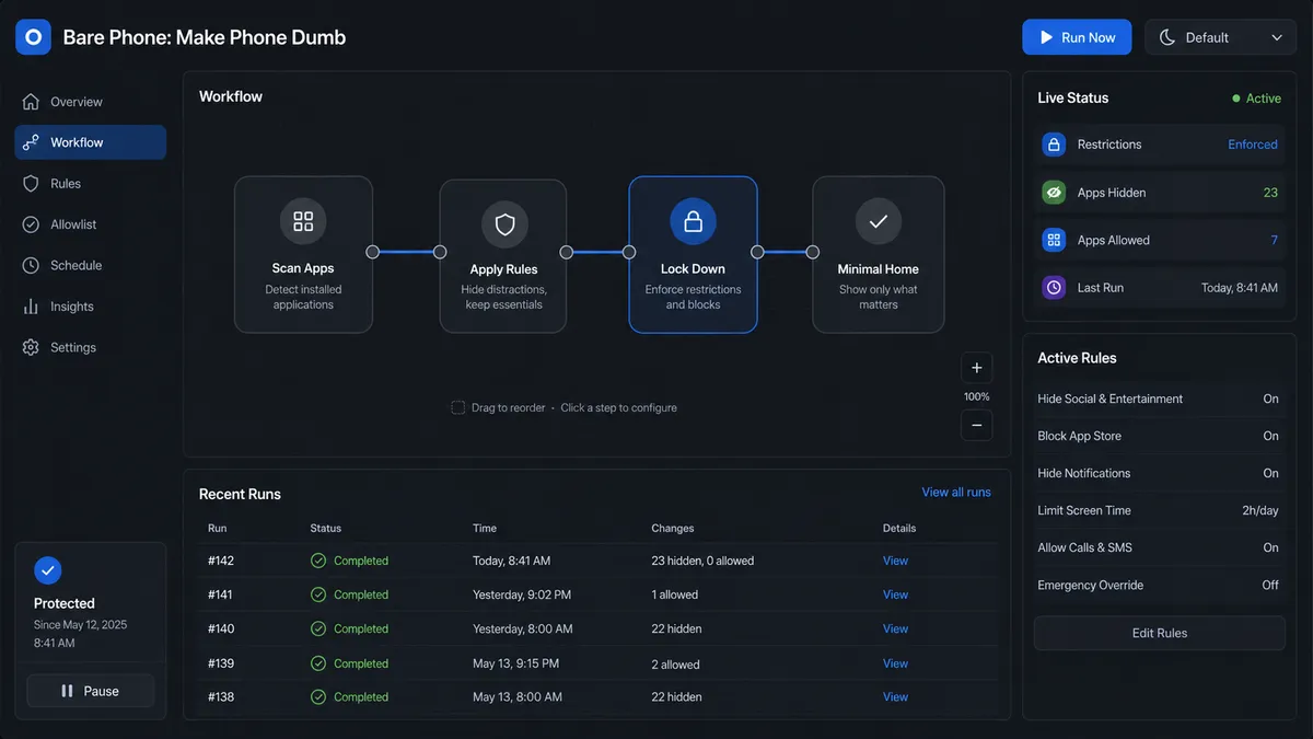 Bare Phone: Make Phone Dumb application overview