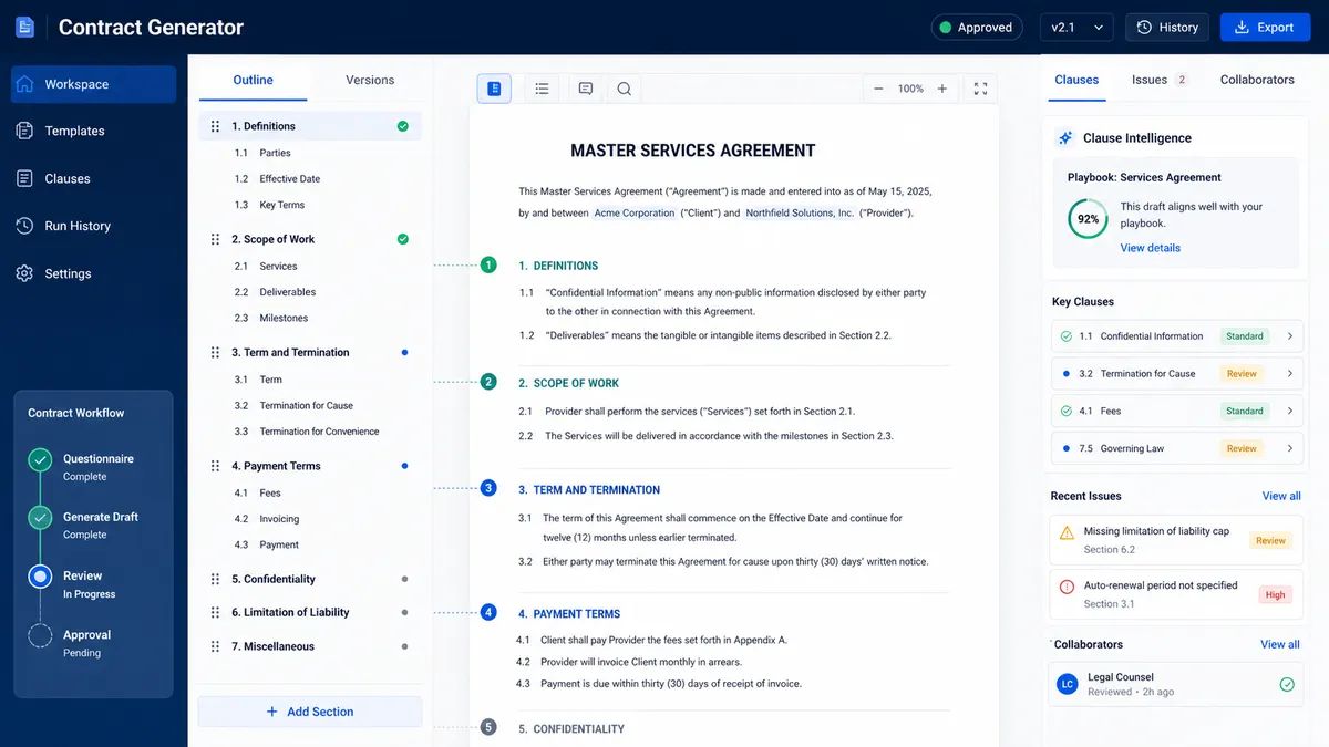 Contract Generator application overview