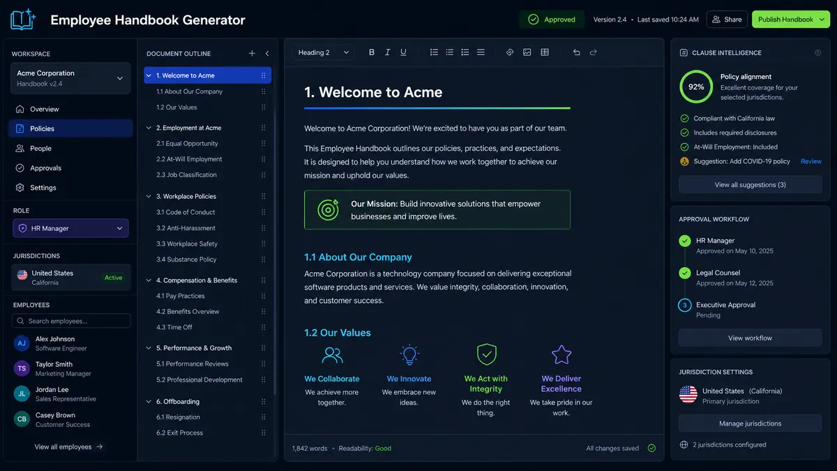 Employee Handbook Generator application overview