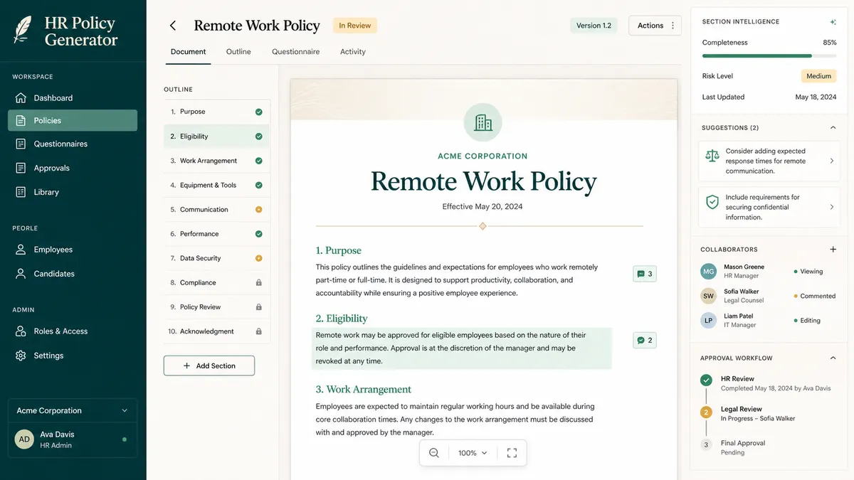 HR Policy Generator application overview