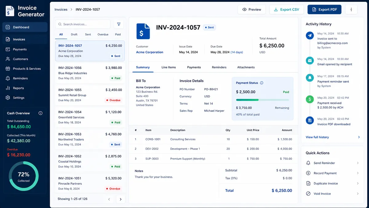 Invoice Generator application overview