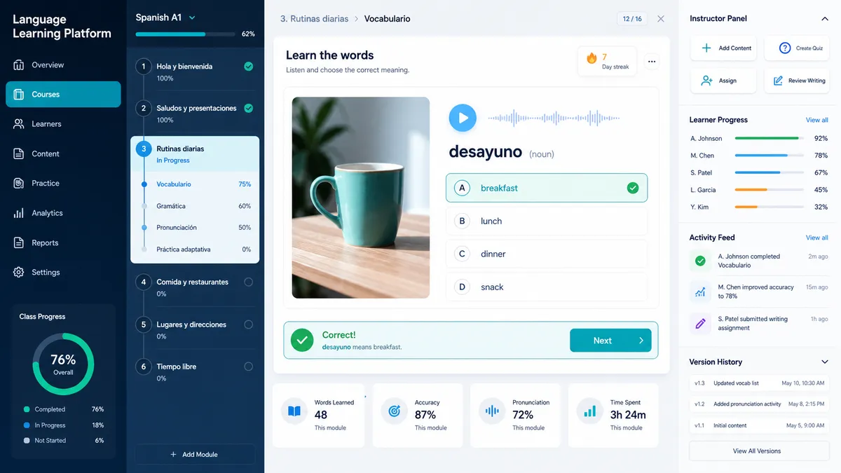 Language Learning Platform application overview