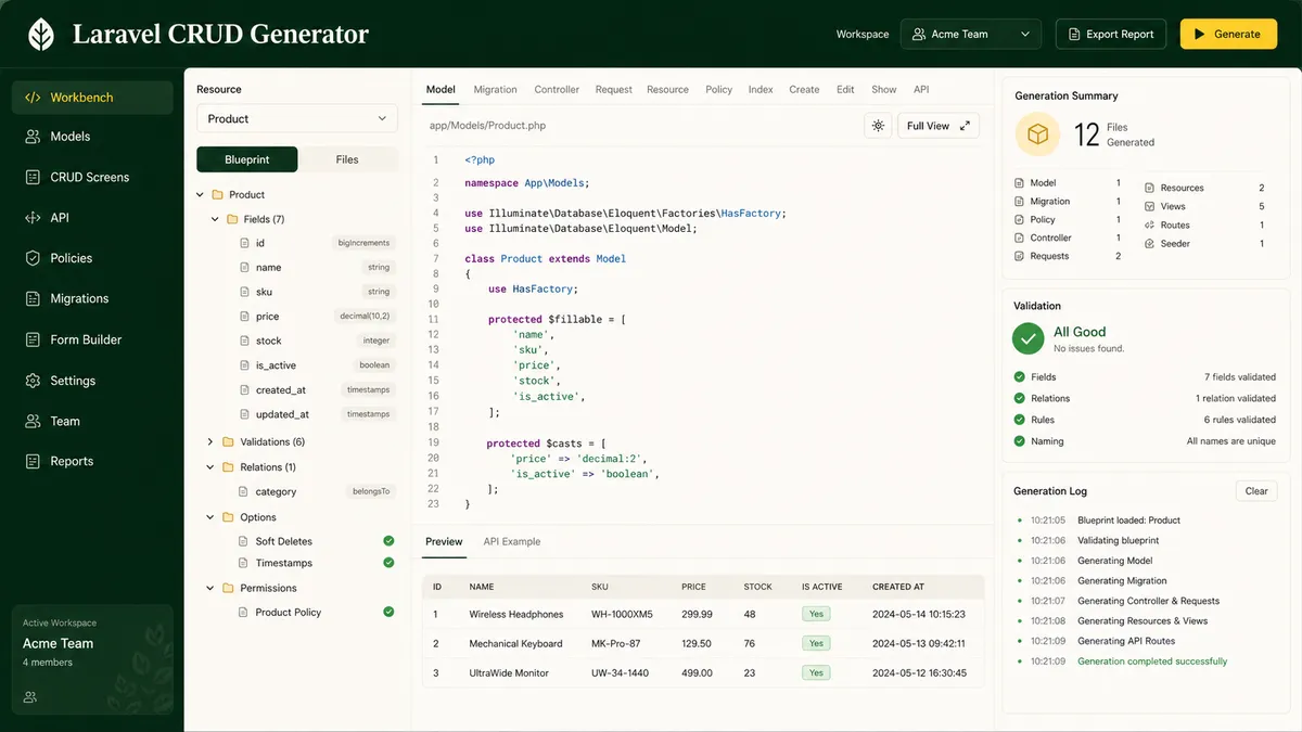 Laravel CRUD Generator application overview