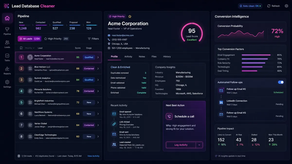 Lead Database Cleaner application overview