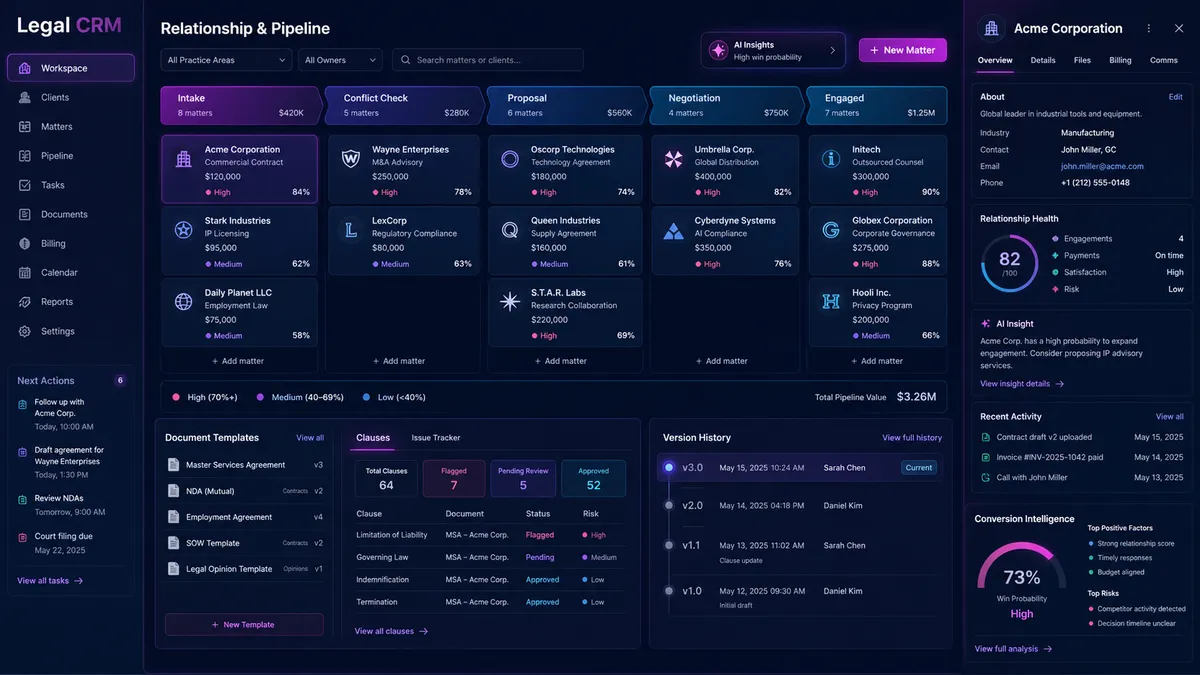 Legal CRM application overview