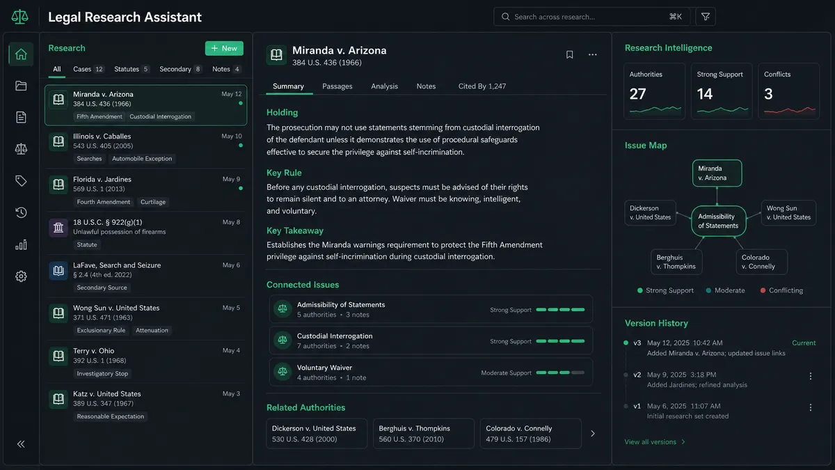 Legal Research Assistant application overview
