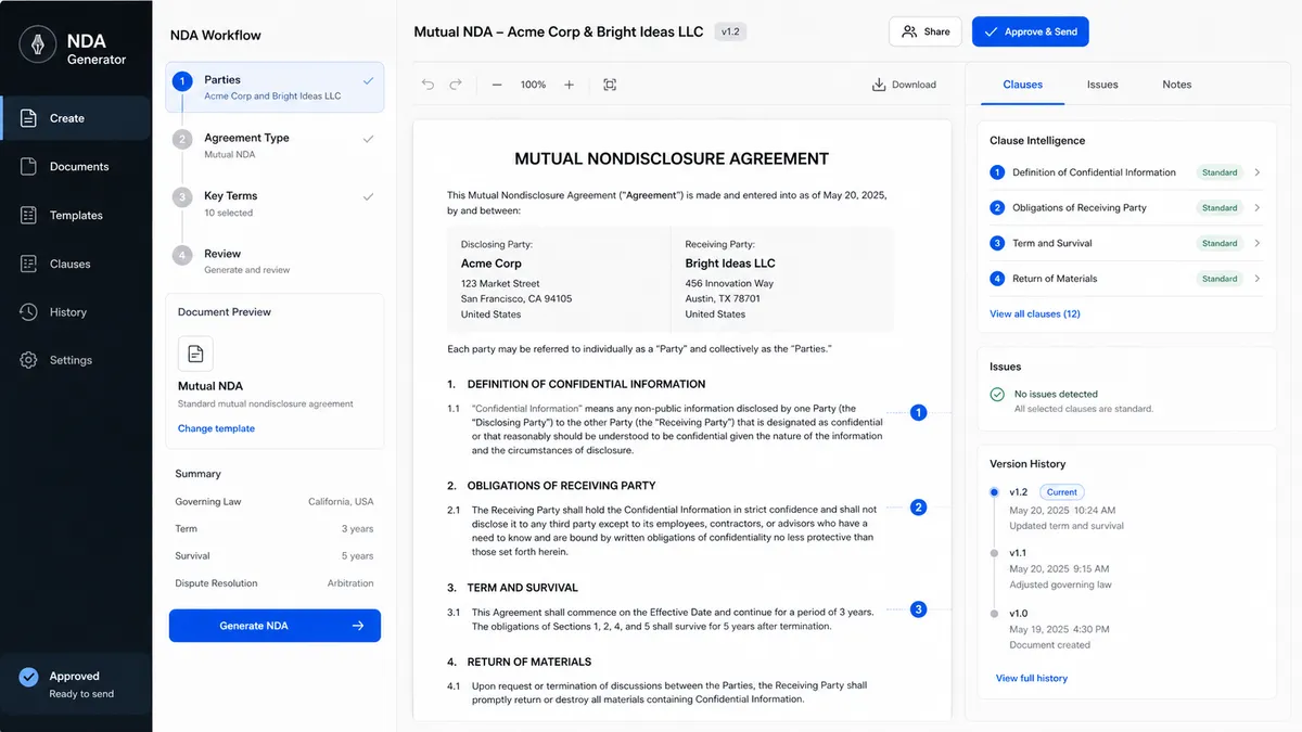 NDA Generator application overview