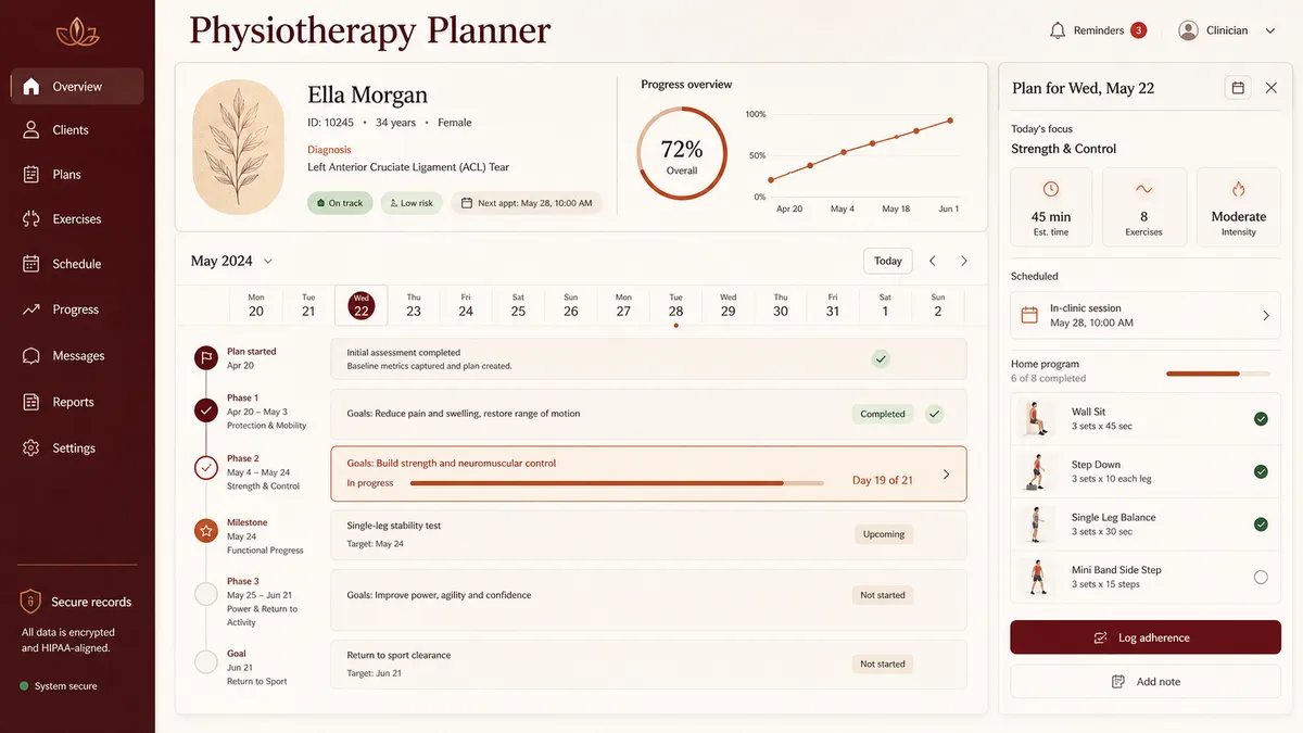 Physiotherapy Planner application overview