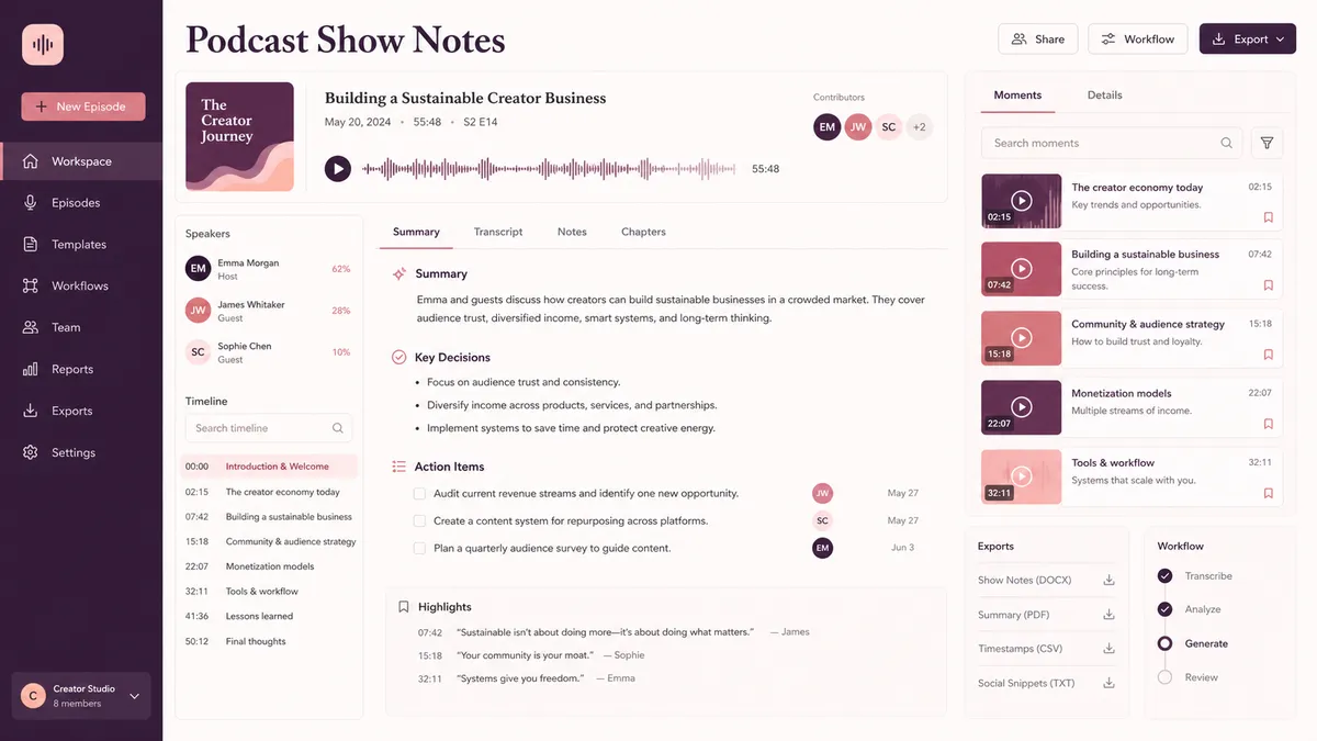 Podcast Show Notes application overview