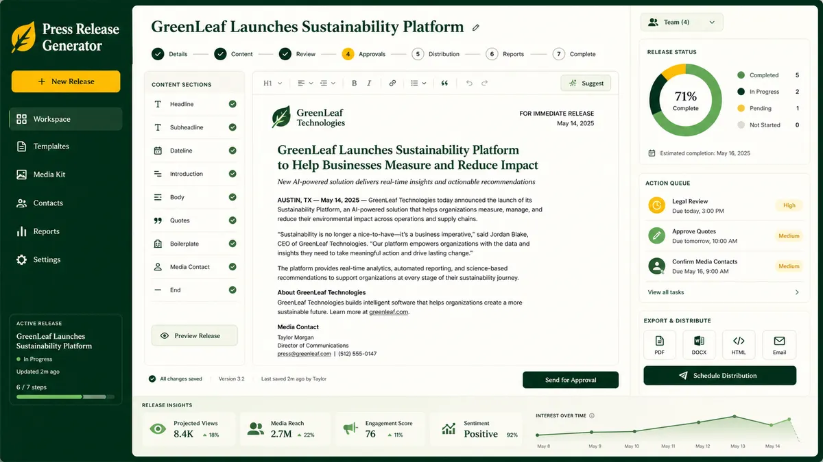 Press Release Generator application overview