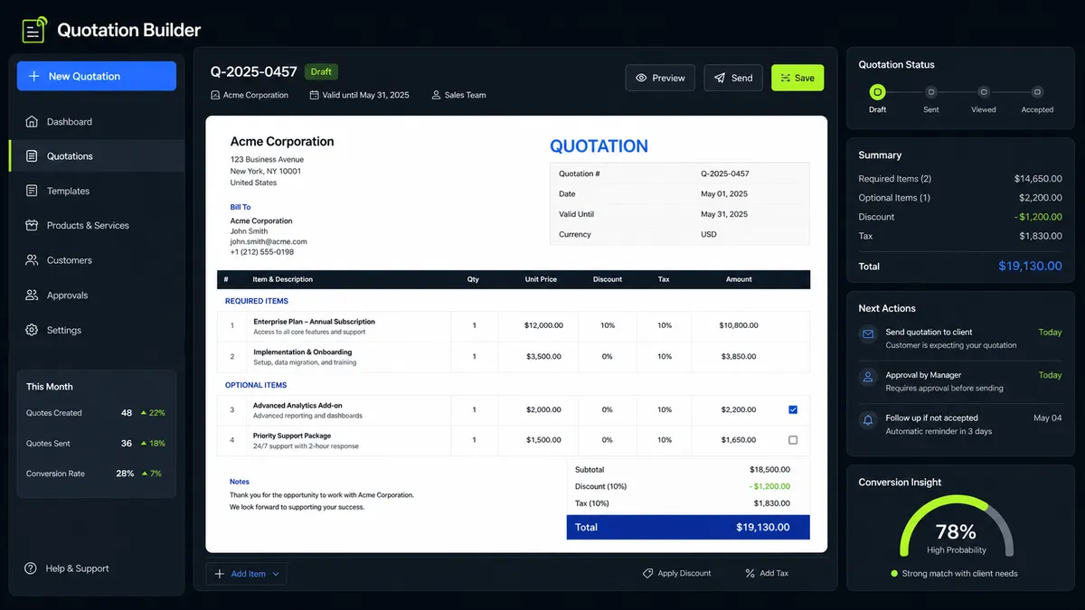 Quotation Builder application overview