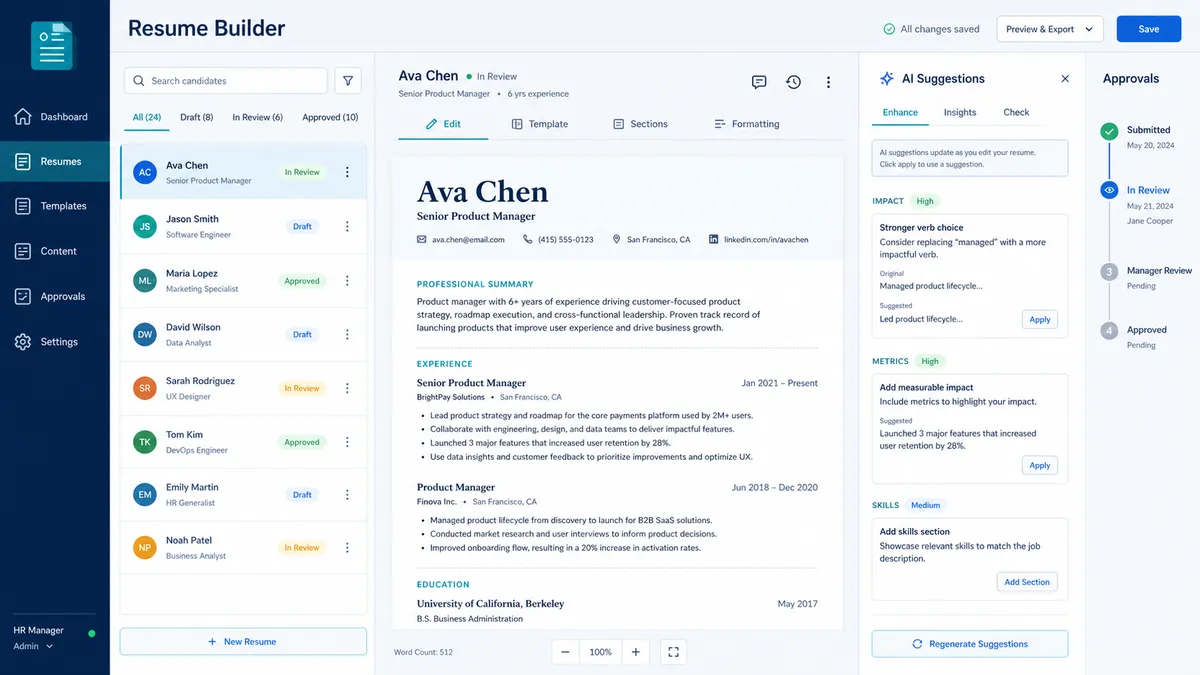 Resume Builder application overview