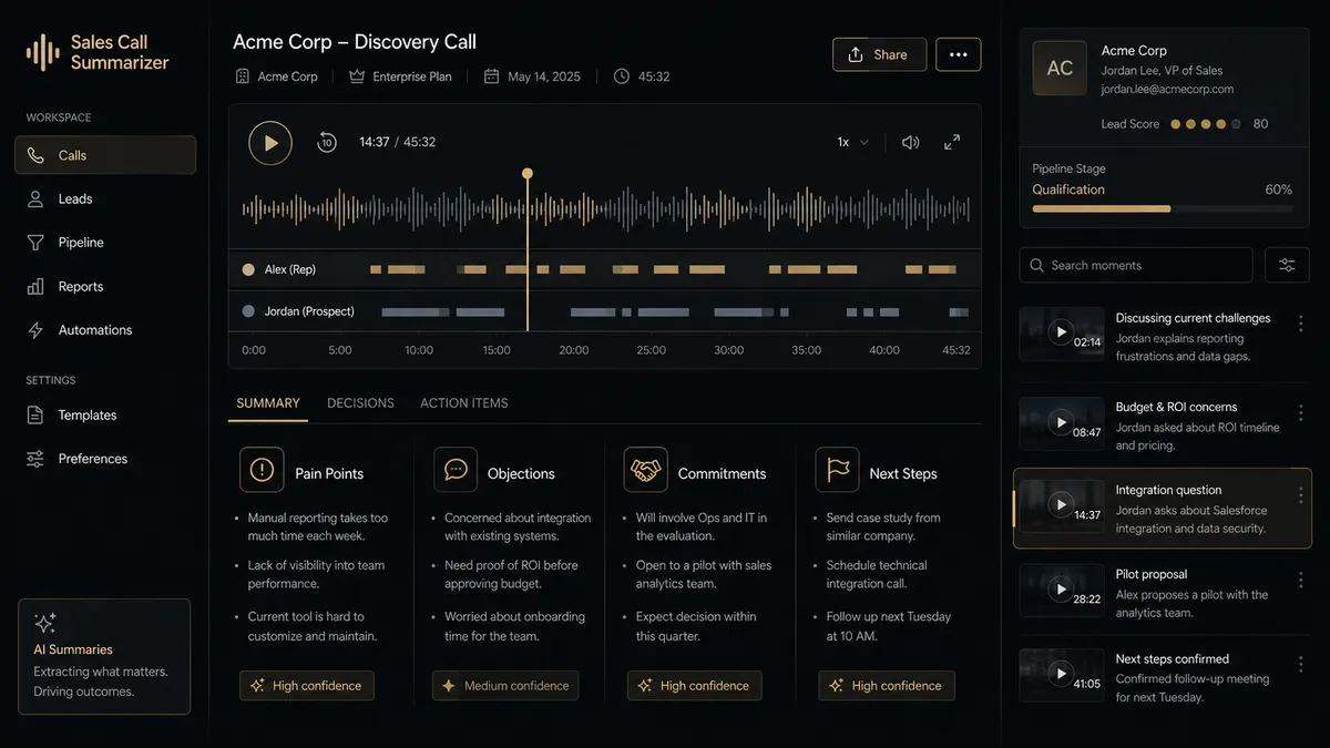 Sales Call Summarizer application overview