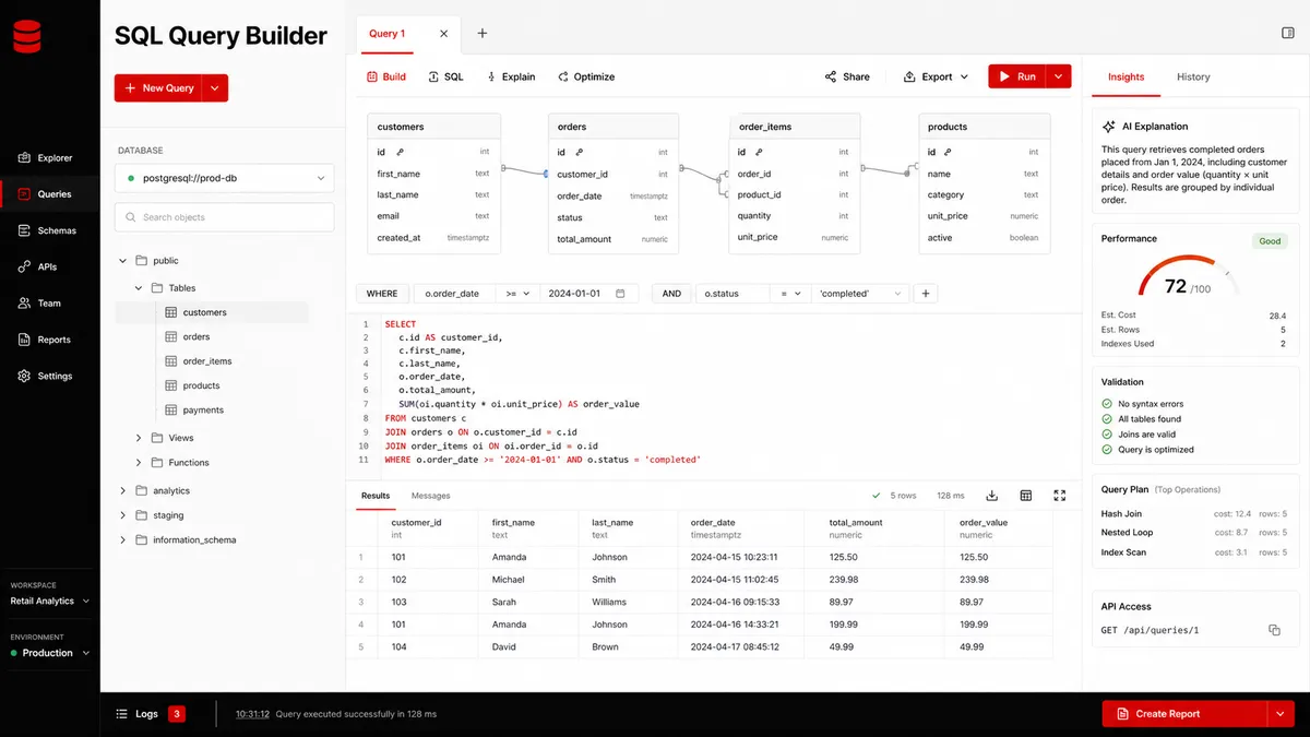 SQL Query Builder application overview