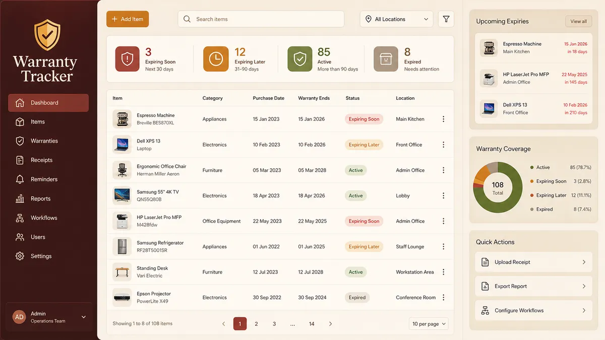 Warranty Tracker application overview