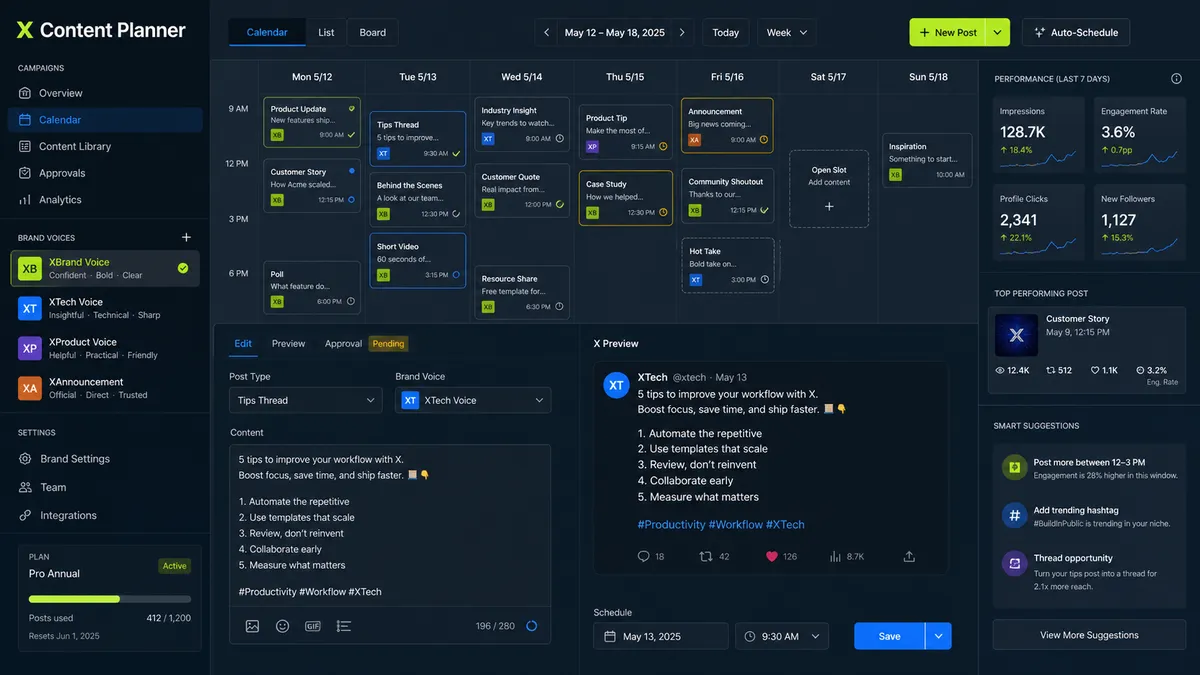 X Content Planner application overview